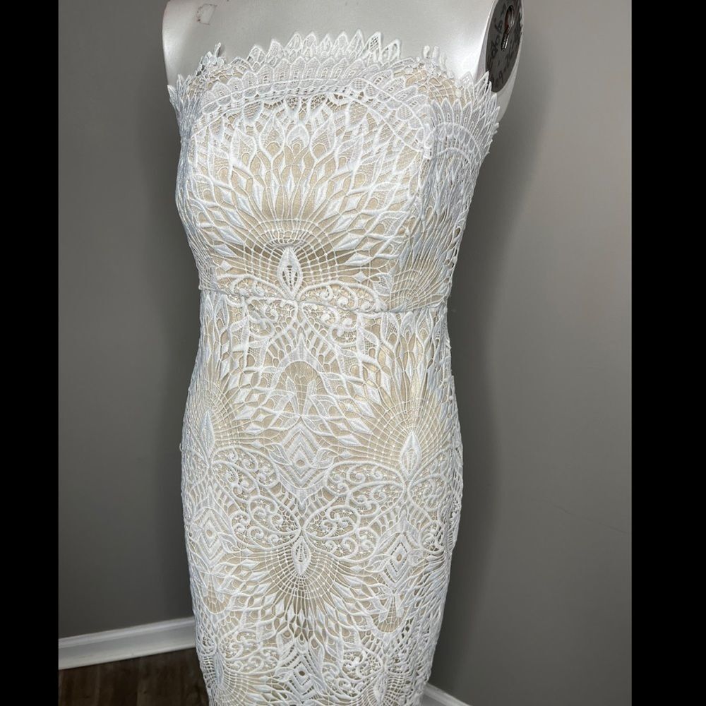Badgley Mischka Lace Strapless Mermaid Dress - Picture 9 of 12